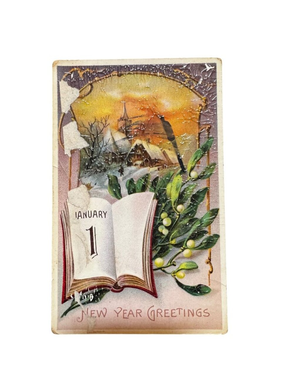 Vtg New Year Postcard January 1 Scene Germany Series 7004 B Embossed Design 1912